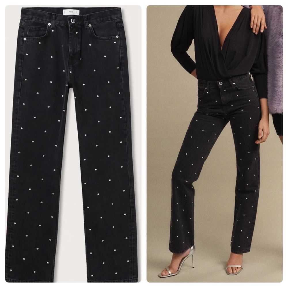 Mango Jewels Jeans Straight Festive New - Picture 1 of 5
